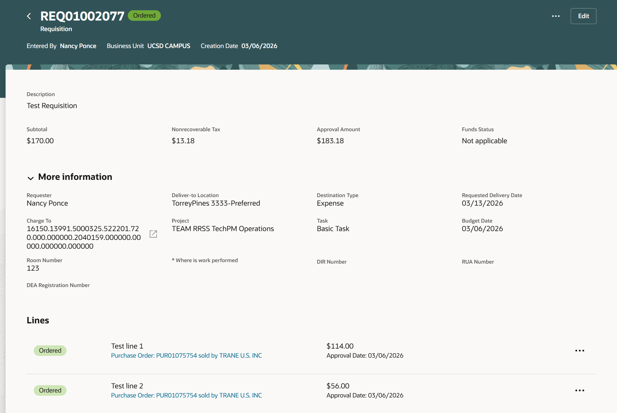 More Information - Requisition Details with expanded view